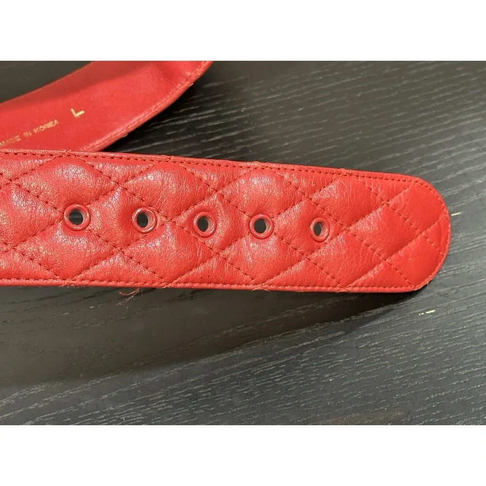 Vintage Talbots Red Quilted Leather Wide Statement Belt Size Large 80s 90s Retro